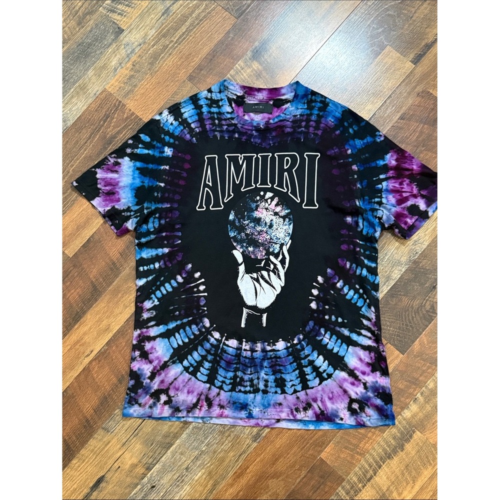 Amiri Crystal Ball Tie Dye Graphic T-Shirt Black Purple Blue Size Small
